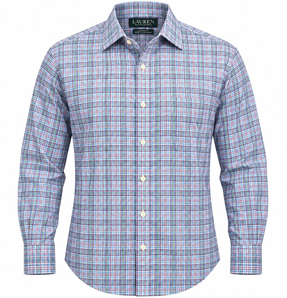 Lauren Ralph Lauren Men’s 17.5 32/33 Classic Fit Stretch Non-Iron Plaid Dress Sh